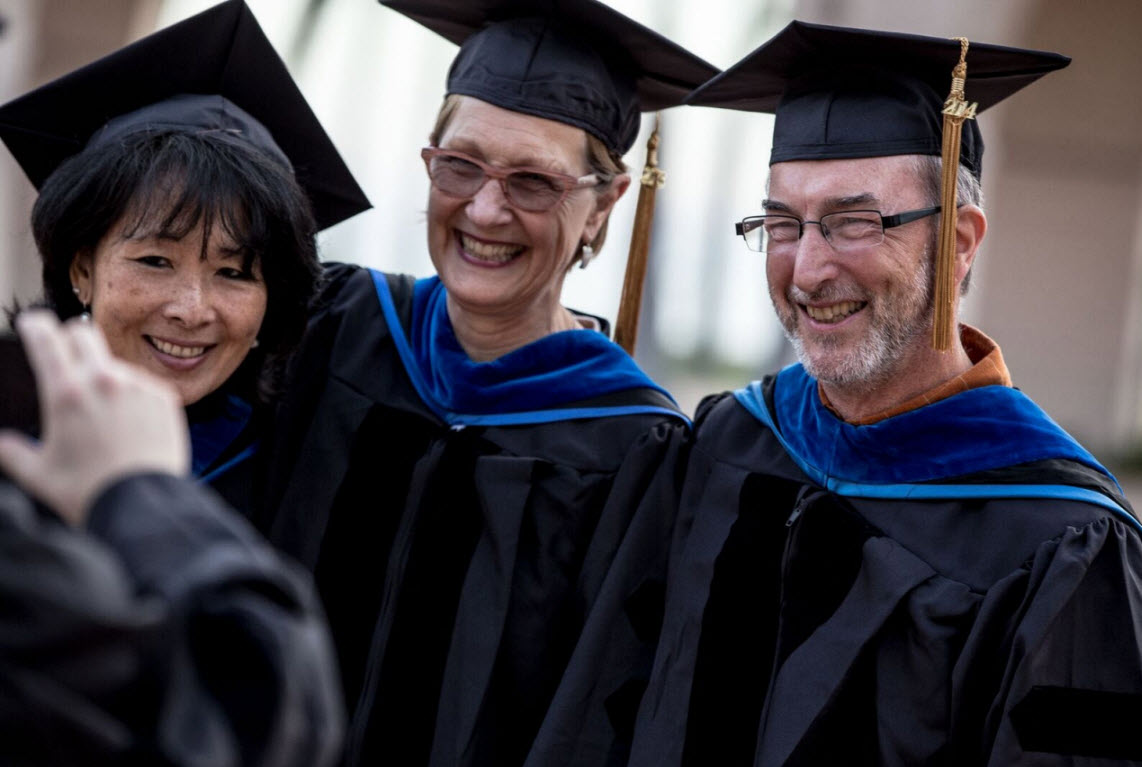 Graduates from the 2015 ceremony: from left to right: Valerie Nishi, PhD, Alison Granger-Brown, PhD and Paul Stillman, PhD